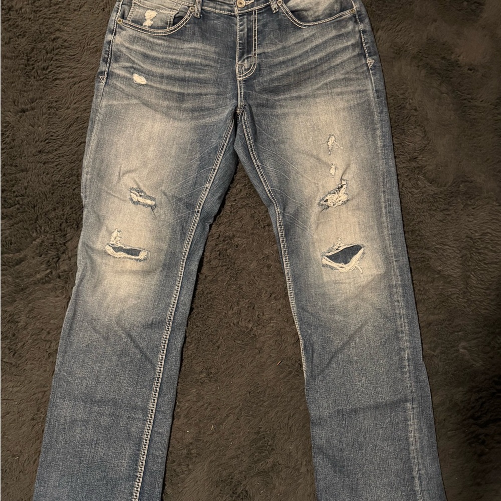 BKE Derek Bootcut Men's Faded Blue Distressed Jeans